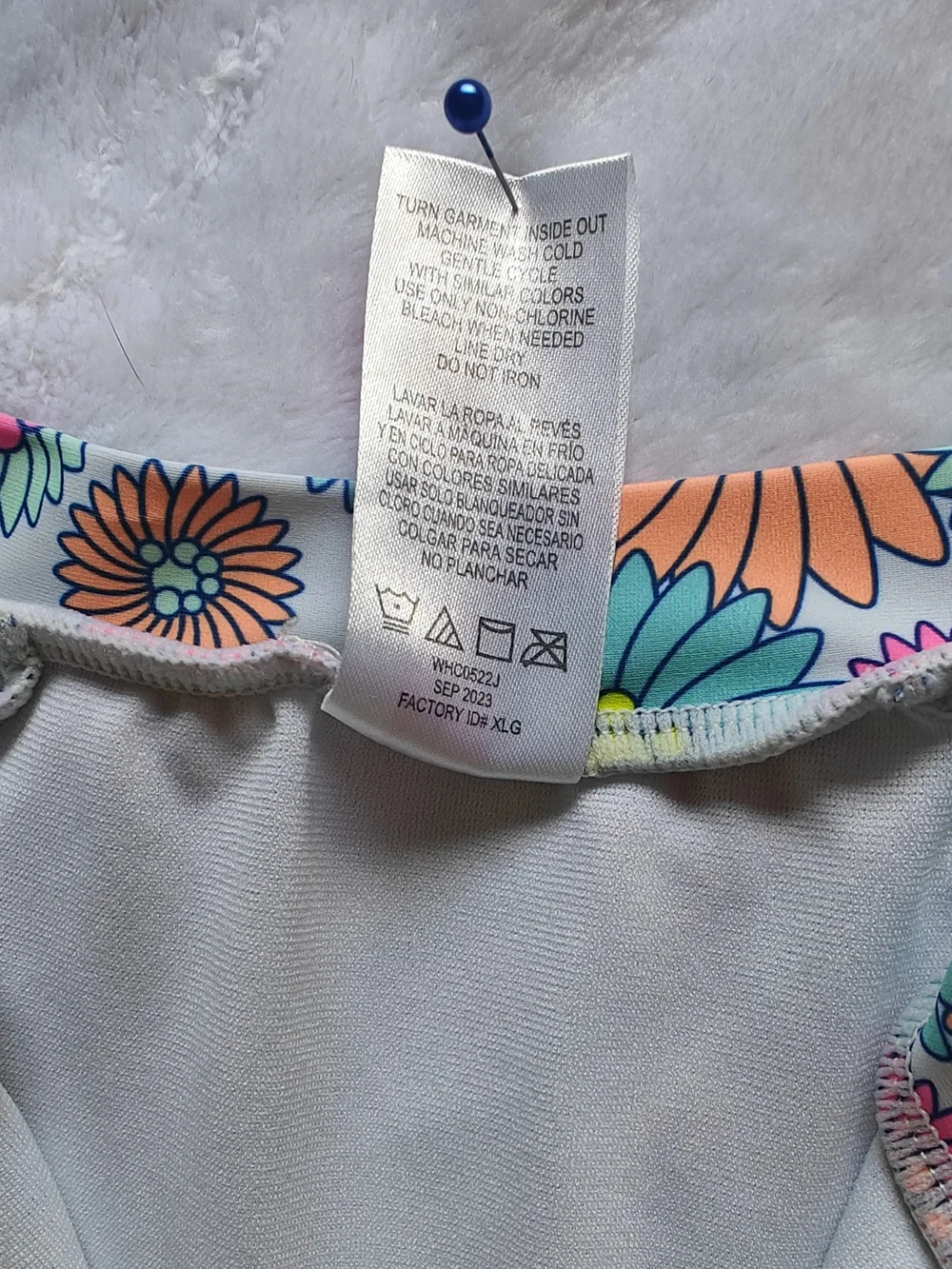 Girls Swimsuit Betsey Johnson Size 6X Neon Flower Power Long Sleeve Half Zip